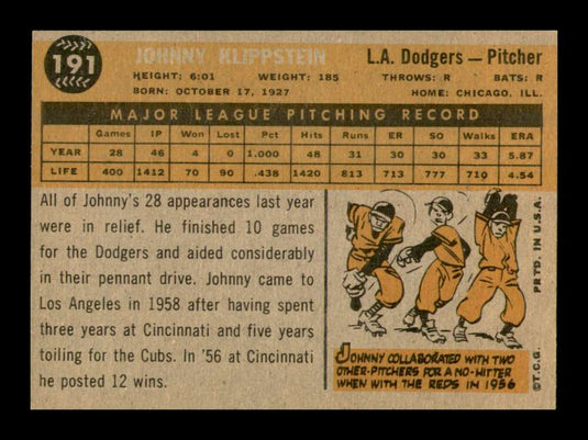 1960 Topps Johnny Klippstein 