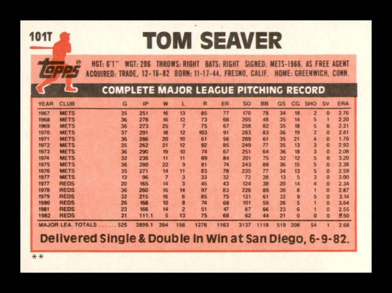 Load image into Gallery viewer, 1983 Topps Traded Tom Seaver #101T New York Mets NM Near Mint Image 2
