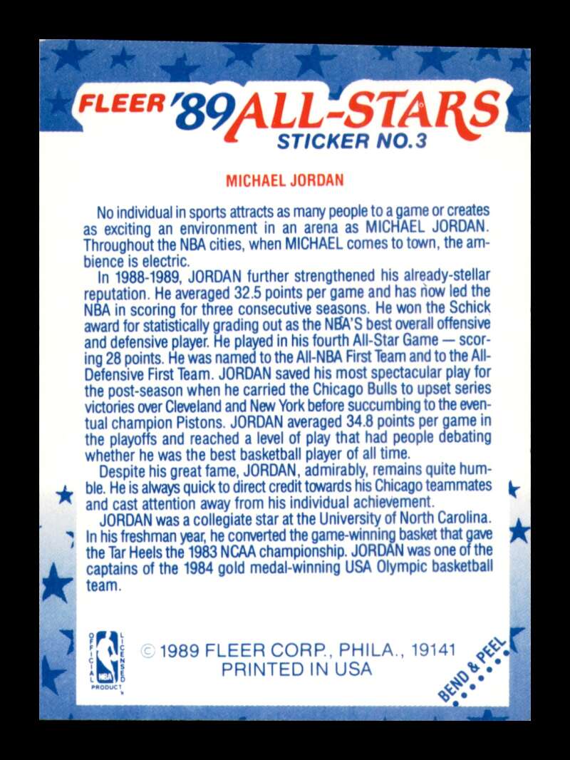 Load image into Gallery viewer, 1989-90 Fleer Michael Jordan #3 Chicago Bulls All-Stars Sticker NM Near Mint Image 2
