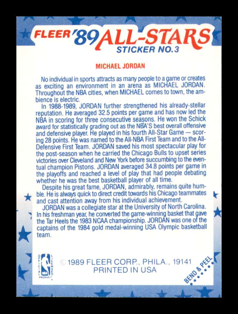 Load image into Gallery viewer, 1989-90 Fleer Michael Jordan #3 Chicago Bulls All-Stars Sticker NM Near Mint Image 2
