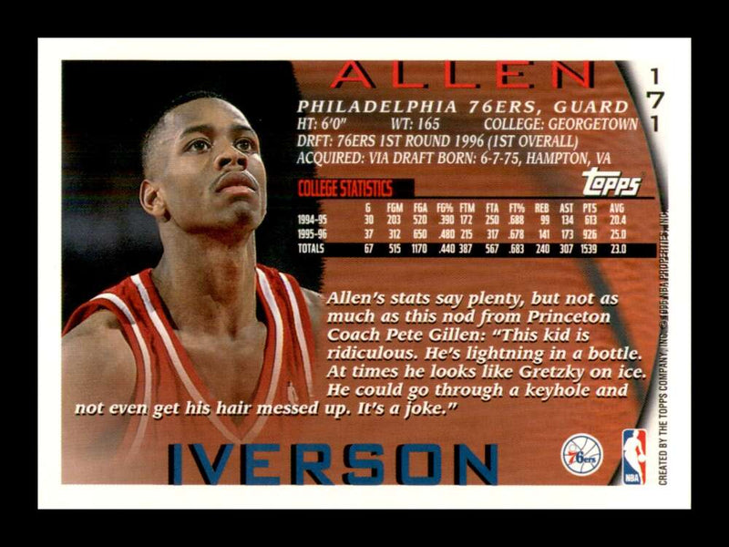 Load image into Gallery viewer, 1996-97 Topps Allen Iverson #171 Philadelphia 76ers Rookie RC  Image 2
