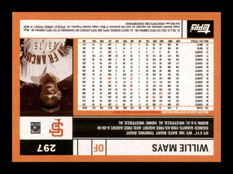 Load image into Gallery viewer, 2020 Topps Archives Red Willie Mays #297 San Francisco Giants /75  Image 2
