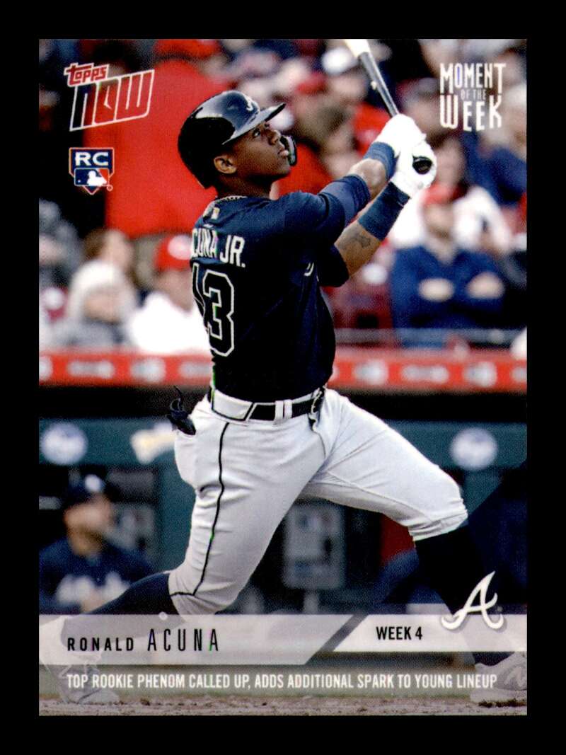 Load image into Gallery viewer, 2018 Topps Now Moment Of The Week Ronald Acuna #MOW-4 Atlanta Braves Rookie RC /3315 Image 1
