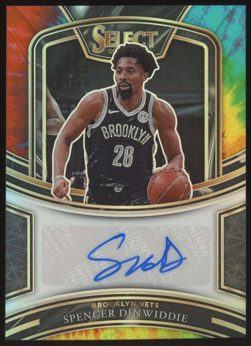 Load image into Gallery viewer, 2020-21 Panini Select Tie-Dye Prizm Auto Spencer Dinwiddie #SG-SDW Brooklyn Nets Autograph /25  Image 1
