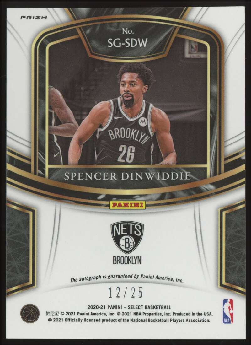 Load image into Gallery viewer, 2020-21 Panini Select Tie-Dye Prizm Auto Spencer Dinwiddie #SG-SDW Brooklyn Nets Autograph /25  Image 2
