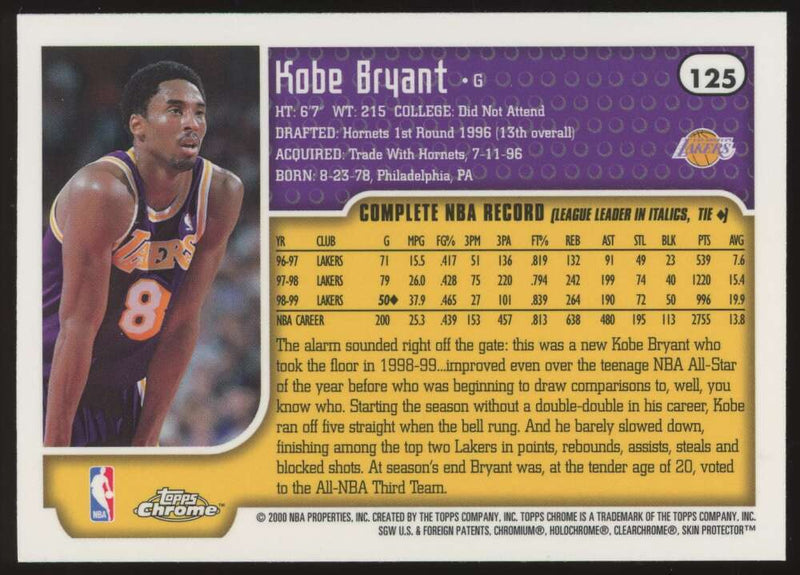 Load image into Gallery viewer, 1999-00 Topps Chrome Kobe Bryant #125 Los Angeles Lakers NM Near Mint Image 2
