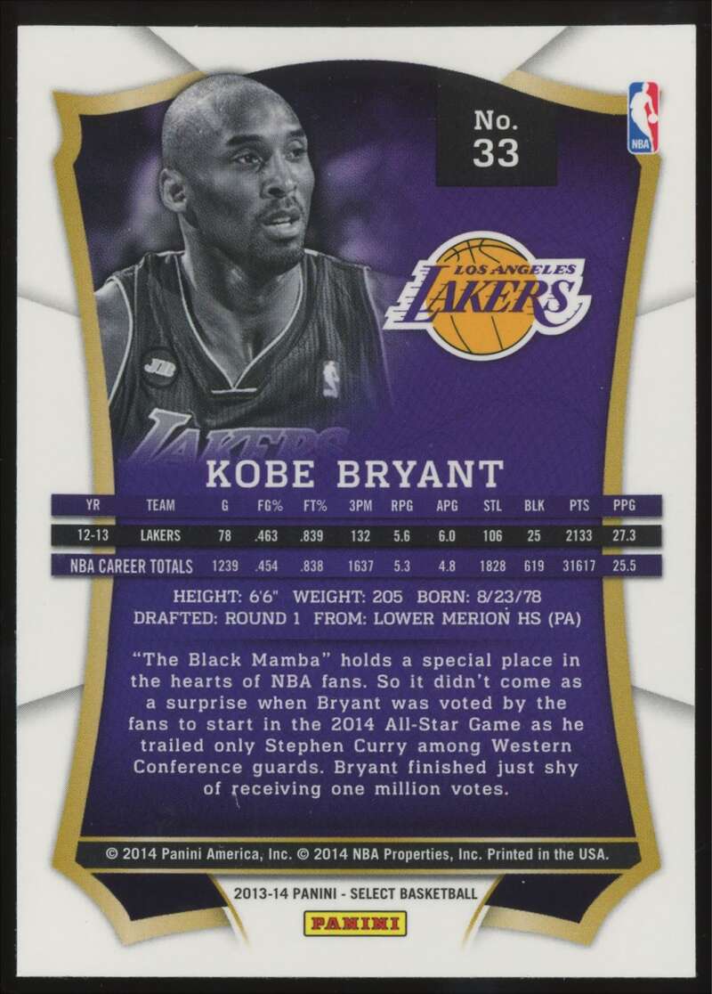 Load image into Gallery viewer, 2013-14 Panini Select Kobe Bryant #33 Los Angeles Lakers NM Near Mint Image 2
