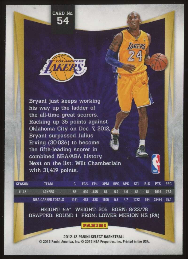 Load image into Gallery viewer, 2012-13 Panini Select Kobe Bryant #54 Los Angeles Lakers NM Near Mint Image 2
