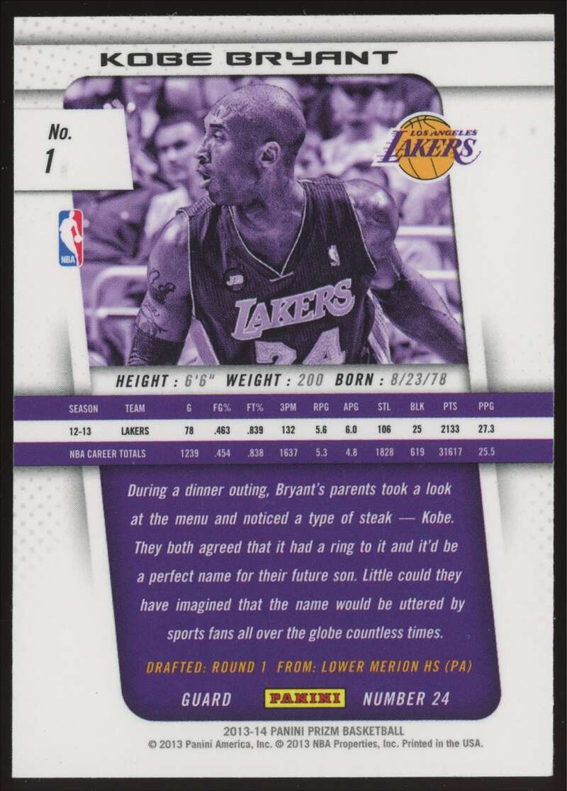 Load image into Gallery viewer, 2013-14 Panini Prizm Kobe Bryant #1 Los Angeles Lakers NM Near Mint Image 2
