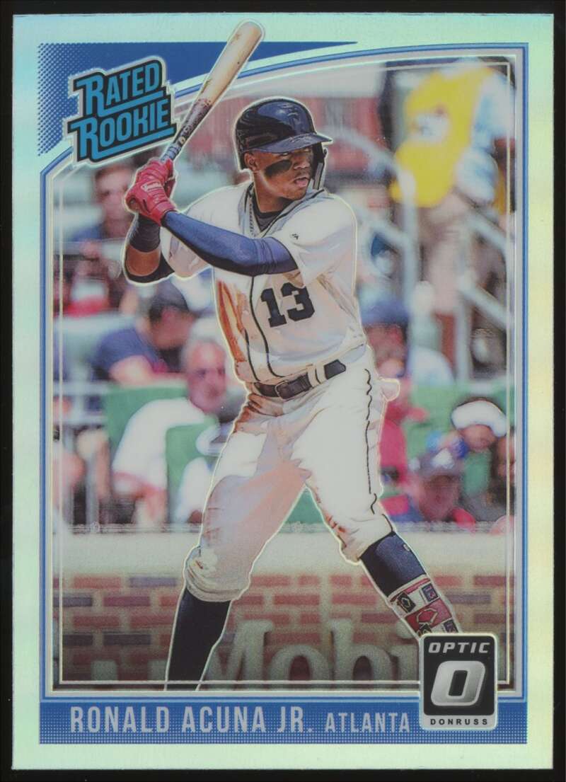Load image into Gallery viewer, 2018 Donruss Optic Holo Ronald Acuna #63 Atlanta Braves Rookie RC Silver Prizm Image 1
