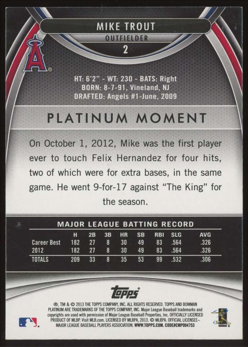 Load image into Gallery viewer, 2013 Bowman Platinum Gold Mike Trout #2 Los Angeles Angels  Image 2
