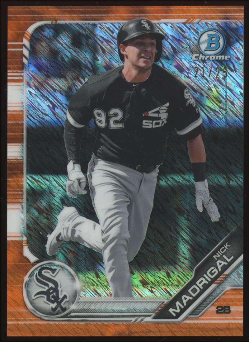 Load image into Gallery viewer, 2019 Bowman Chrome Orange Shimmer Refractor Nick Madrigal #BCP-173 Chicago White Sox Rookie RC /25  Image 1
