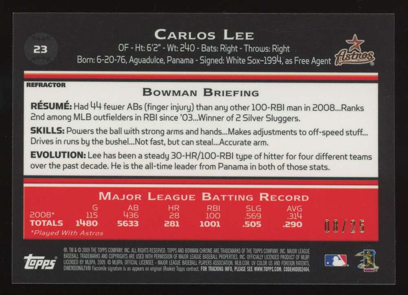 Load image into Gallery viewer, 2009 Bowman Chrome Orange Refractor Carlos Lee #23 Houston Astros /25  Image 2
