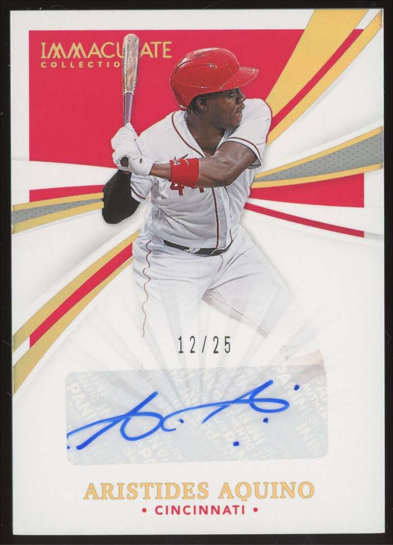 Load image into Gallery viewer, 2021 Panini Immaculate Gold Auto Aristides Aquino #IS-AA Cincinnati Reds Autograph /25  Image 1
