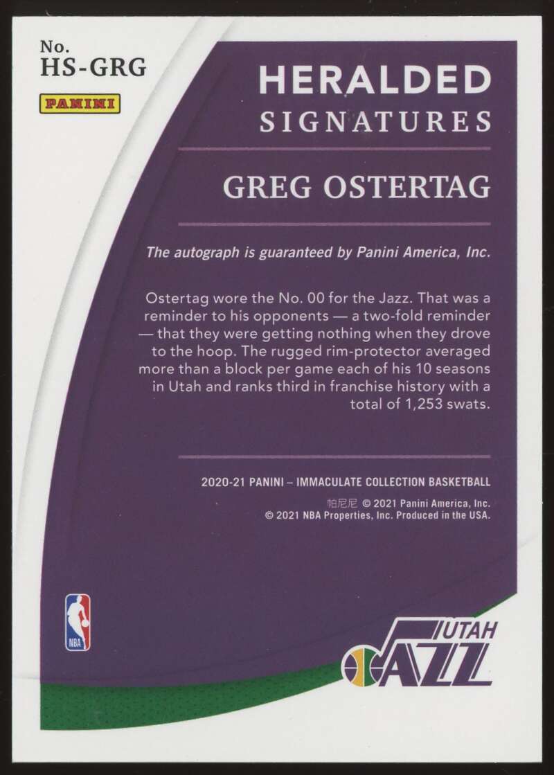 Load image into Gallery viewer, 2020-21 Panini Immaculate Heralded Signatures Auto Greg Ostertag #HS-GRG Utah Jazz Autograph /75  Image 2
