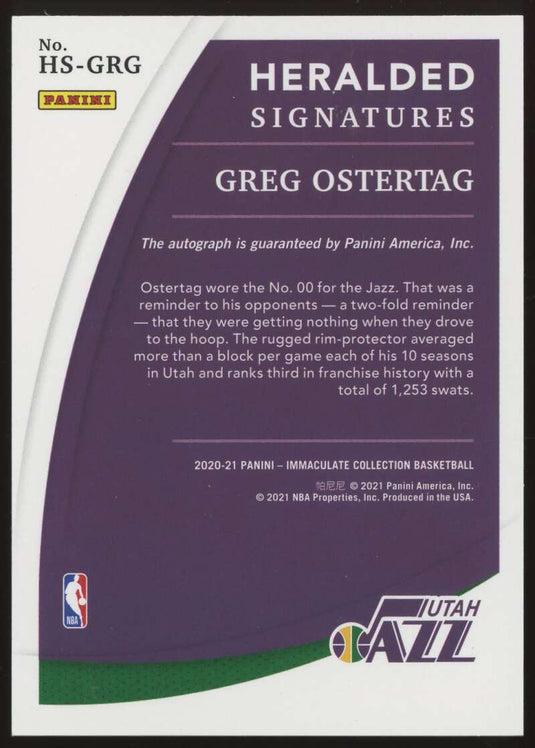 2020-21 Panini Immaculate Heralded Signatures Auto Greg Ostertag 