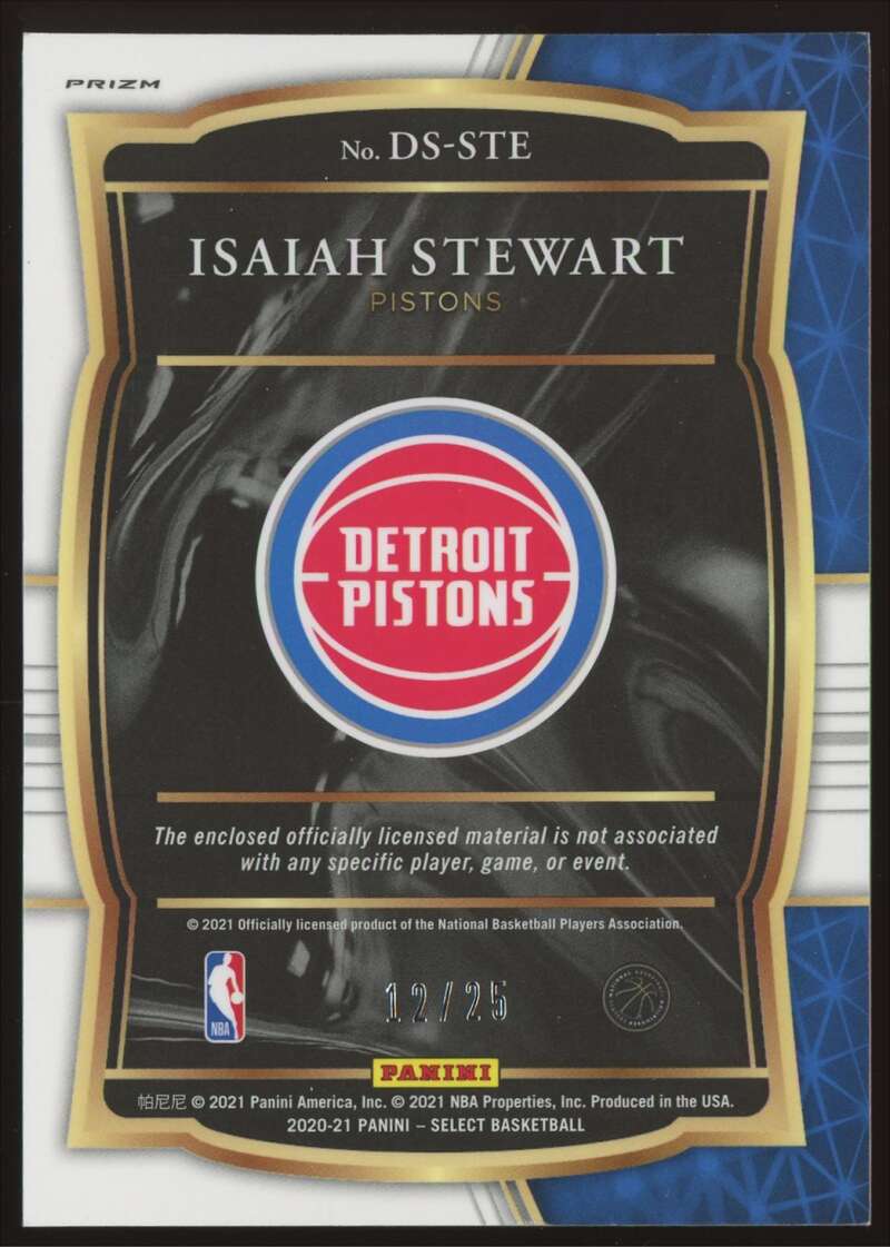 Load image into Gallery viewer, 2020-21 Panini Select Tie Dye Prizm Patch Isaiah Stewart #DS-STE Detroit Pistons Rookie RC Relic /25  Image 2

