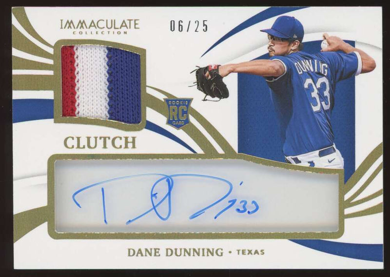 Load image into Gallery viewer, 2021 Panini Immaculate Clutch Rookie Patch Auto Gold Dane Dunning #CCR-DD Texas Rangers RC RPA /25  Image 1
