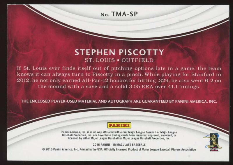 Load image into Gallery viewer, 2016 Panini Immaculate Triple Rookie Patch Auto Stephen Piscotty #TMA-SP St. Louis Cardinals RC RPA /25  Image 2
