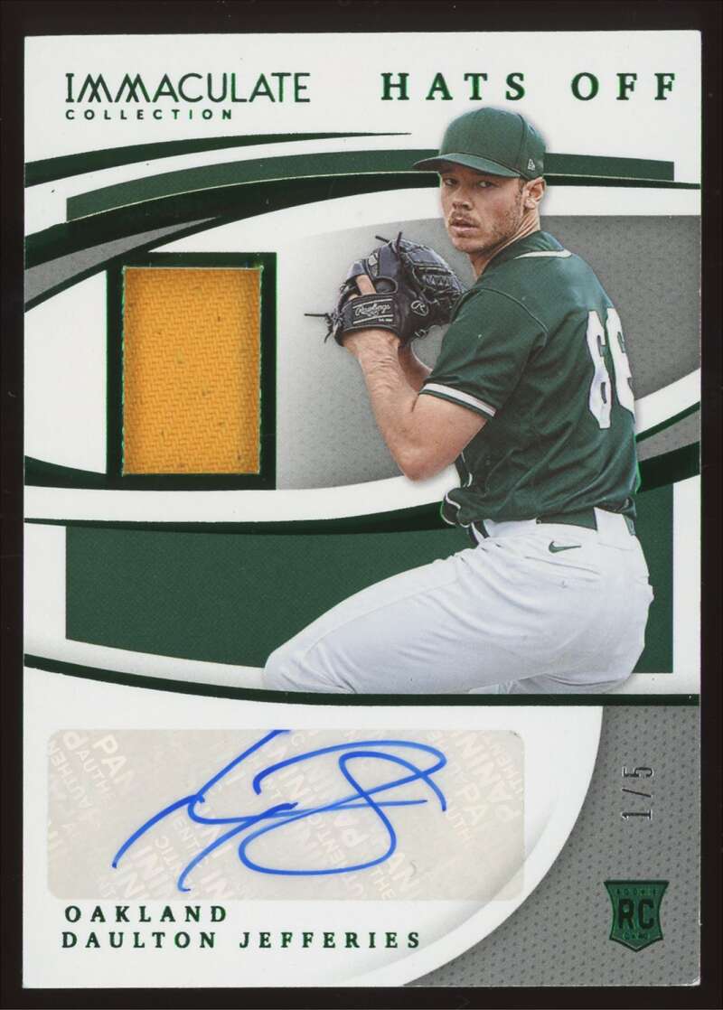 Load image into Gallery viewer, 2021 Panini Immaculate Rookie Patch Auto Green Daulton Jefferies #HO-DJ Oakland Athletics RC RPA /5  Image 1

