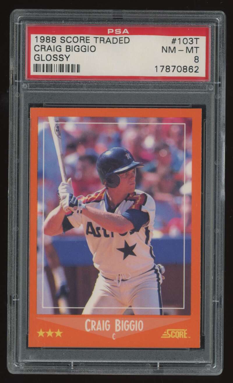 Load image into Gallery viewer, 1988 Score Traded Glossy Craig Biggio #103T Houston Astros Rookie RC PSA 8 Image 1
