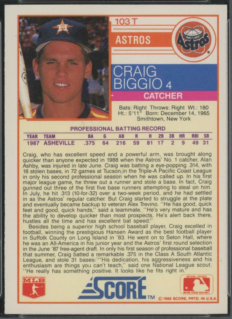 Load image into Gallery viewer, 1988 Score Traded Glossy Craig Biggio #103T Houston Astros Rookie RC PSA 8 Image 2

