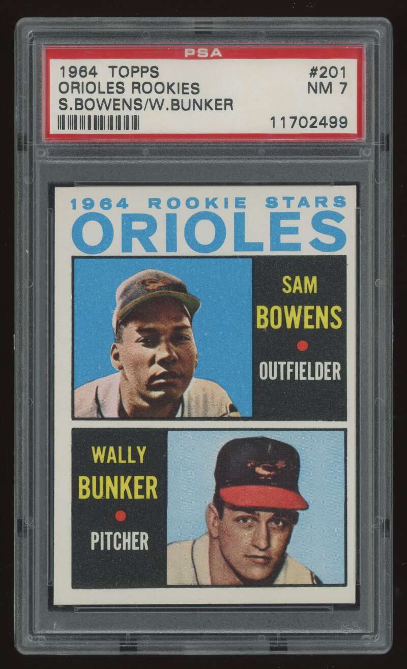 Load image into Gallery viewer, 1964 Topps Sam Bowens Wally Bunker #201 Baltimore Orioles Rookie RC PSA 7 Image 1
