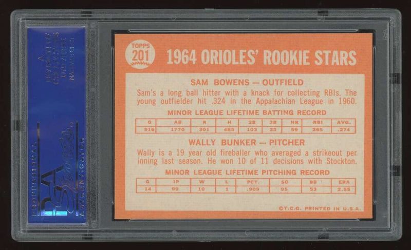 Load image into Gallery viewer, 1964 Topps Sam Bowens Wally Bunker #201 Baltimore Orioles Rookie RC PSA 7 Image 2
