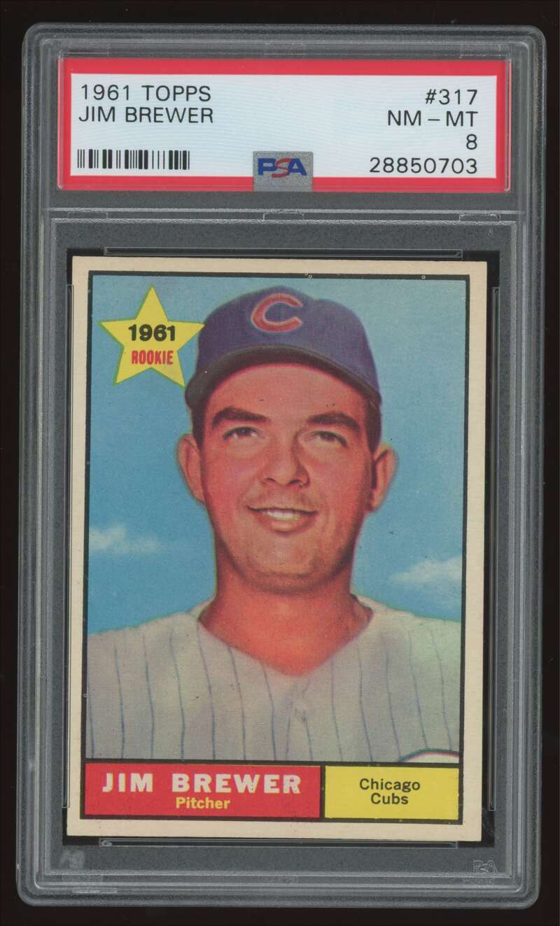 Load image into Gallery viewer, 1961 Topps Jim Brewer #317 Chicago Cubs Rookie RC PSA 8 Image 1
