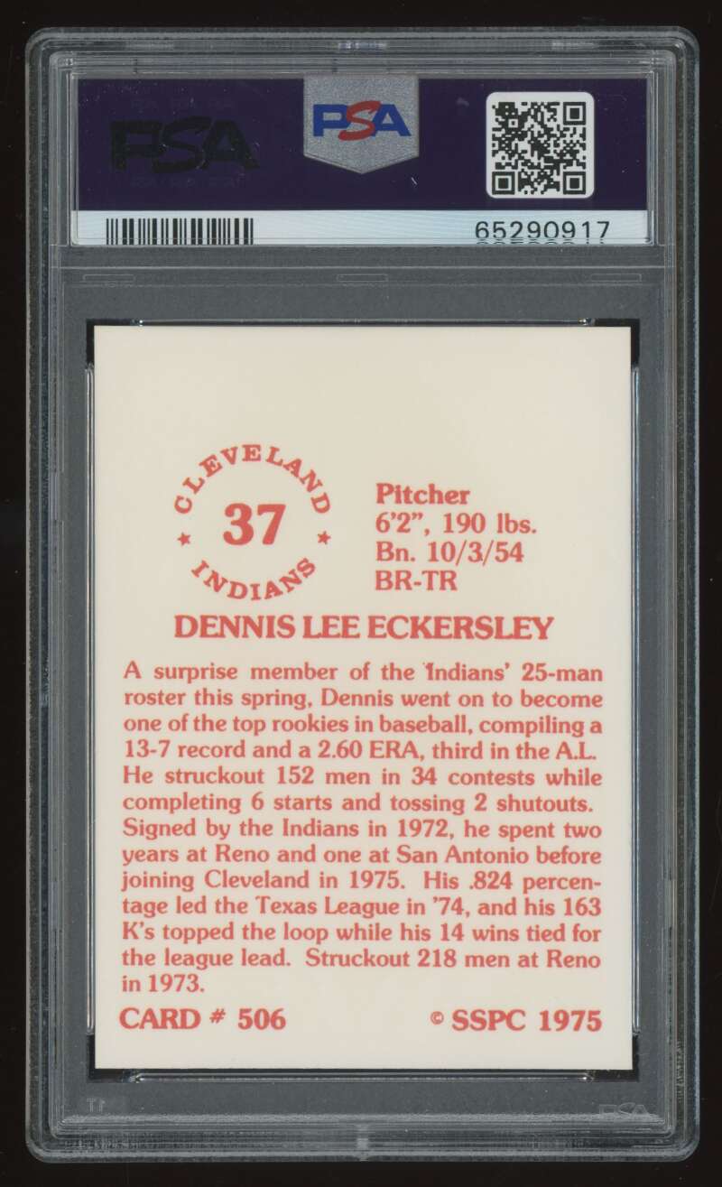 Load image into Gallery viewer, 1976 SSPC 1975 Dennis Eckersley #506 Cleveland Indians Rookie RC PSA 8 Image 2
