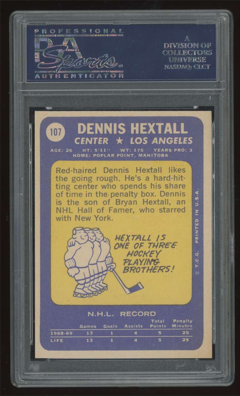 Load image into Gallery viewer, 1969-70 Topps Dennis Hextall #107 Los Angeles Kings Rookie RC PSA 7 Image 2
