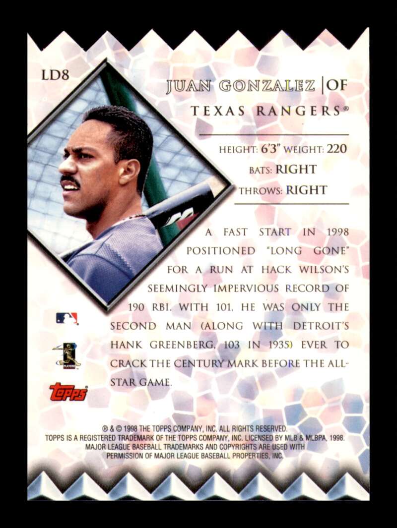 Load image into Gallery viewer, 1999 Topps Lords of the Diamond Die Cut Juan Gonzalez #LD8 Texas Rangers  Image 2

