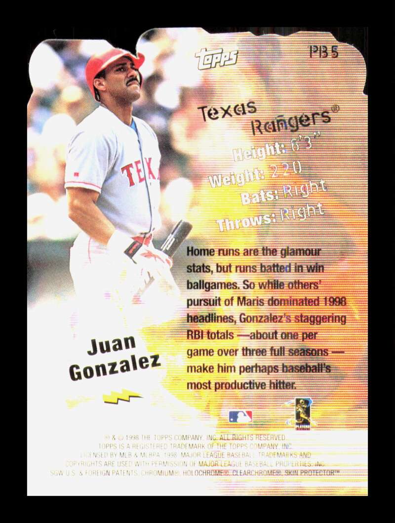 Load image into Gallery viewer, 1999 Topps Power Brokers Die Cut Juan Gonzalez #PB5 Texas Rangers  Image 2
