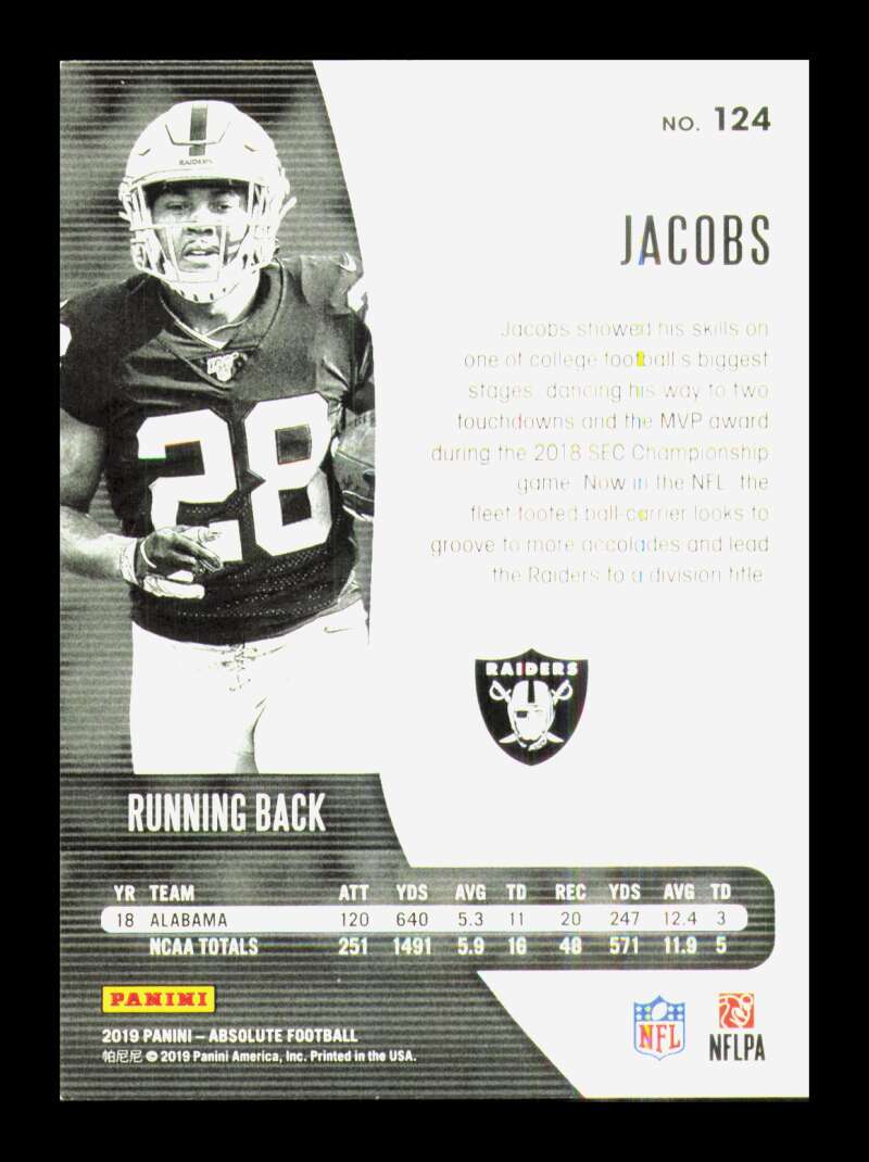 Load image into Gallery viewer, 2019 Panini Absolute Josh Jacobs #124 Oakland Raiders Rookie RC  Image 2
