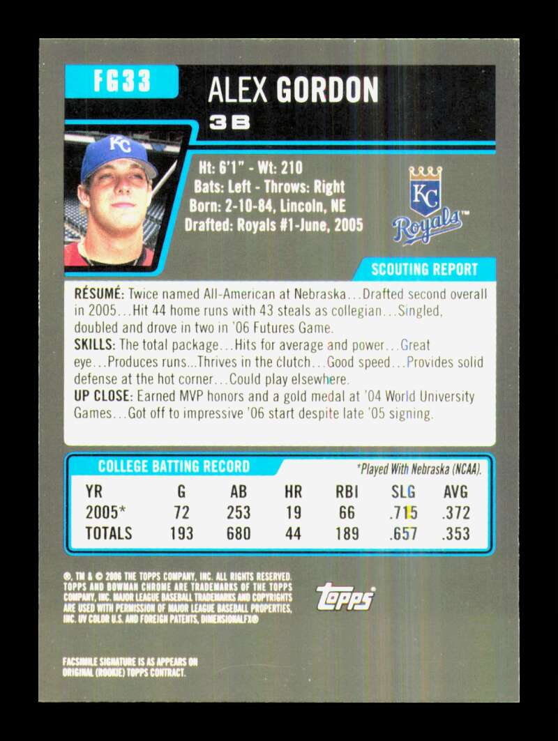 Load image into Gallery viewer, 2006 Bowman Chrome Alex Gordon #FG33 Kansas City Royals Rookie RC Image 2
