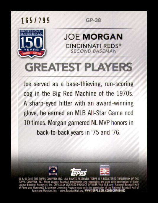 2019 Topps 150 Years Black Joe Morgan 