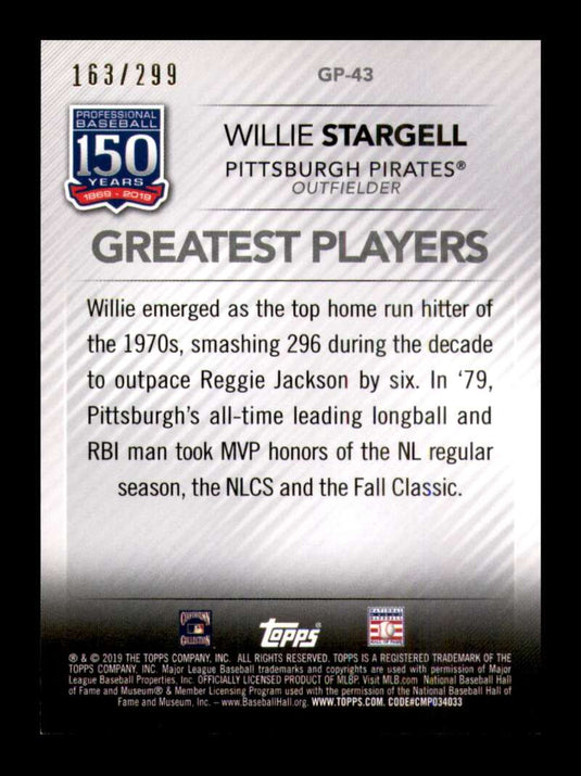 2019 Topps 150 Years Black Willie Stargell