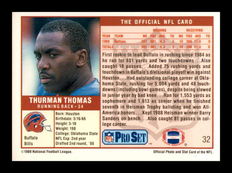 Load image into Gallery viewer, 1989 Pro Set Thurman Thomas #32 Buffalo Bills Rookie RC NM Near Mint Image 2
