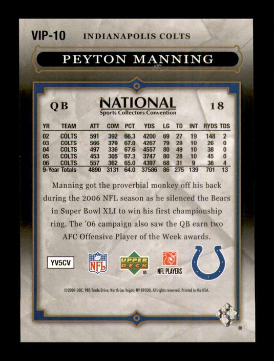 2007 Upper Deck National Convention Peyton Manning 