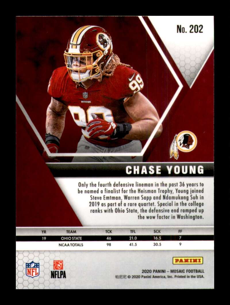 Load image into Gallery viewer, 2020 Panini Mosaic Chase Young #202 Washington Redskins Rookie RC  Image 2

