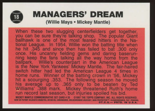 1997 Topps Finest Mickey Mantle Willie Mays 