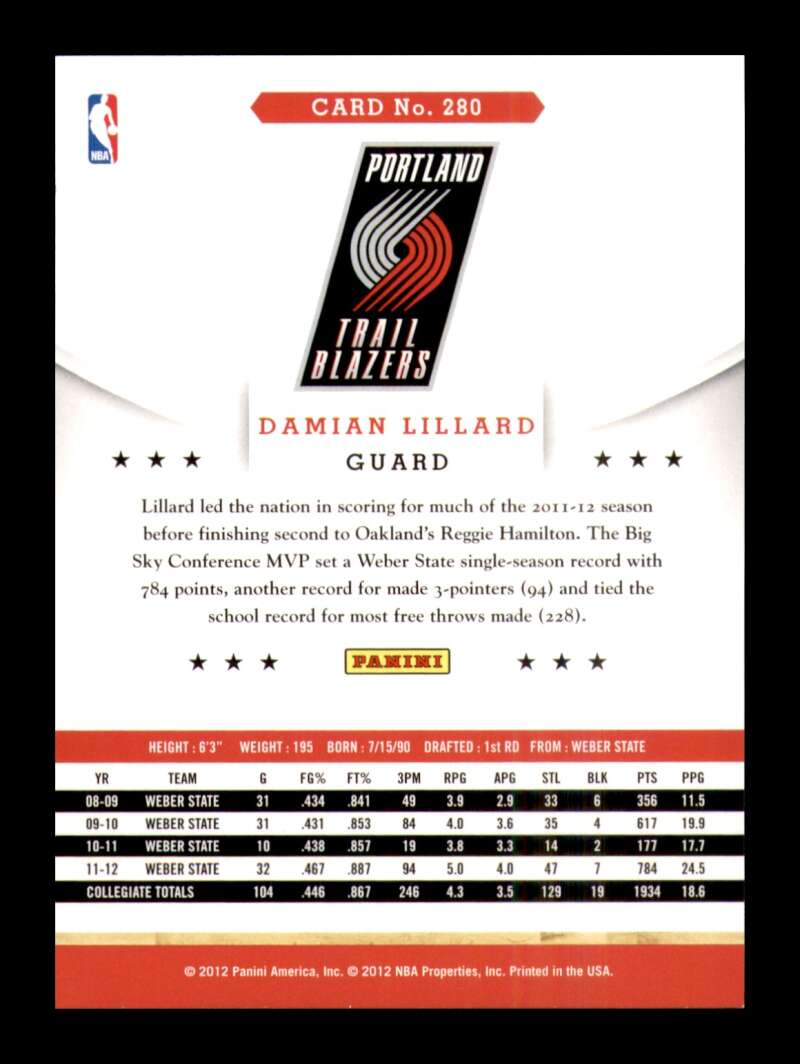 Load image into Gallery viewer, 2012-13 Panini Hoops Damian Lillard #280 Portland Trail Blazers Rookie RC  Image 2
