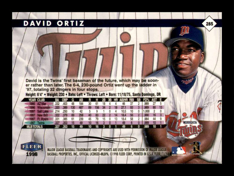 Load image into Gallery viewer, 1998 Fleer Tradition David Ortiz #285 Minnesota Twins Rookie RC  Image 2
