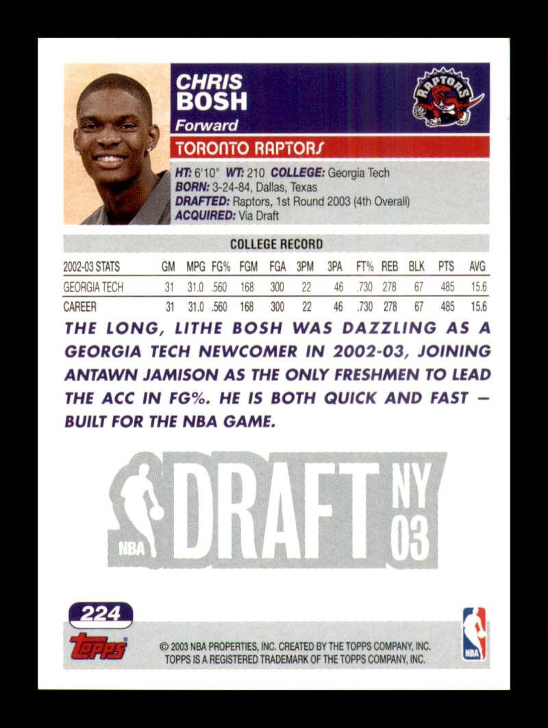 Load image into Gallery viewer, 2003-04 Topps Chris Bosh #224 Toronto Raptors Rookie RC NM Near Mint Image 2
