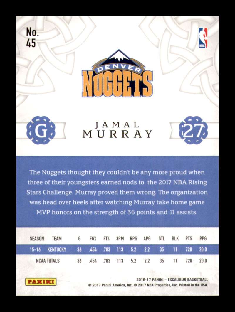 Load image into Gallery viewer, 2016-17 Panini Excalibur Jamal Murray #45 Denver Nuggets Rookie RC Image 2
