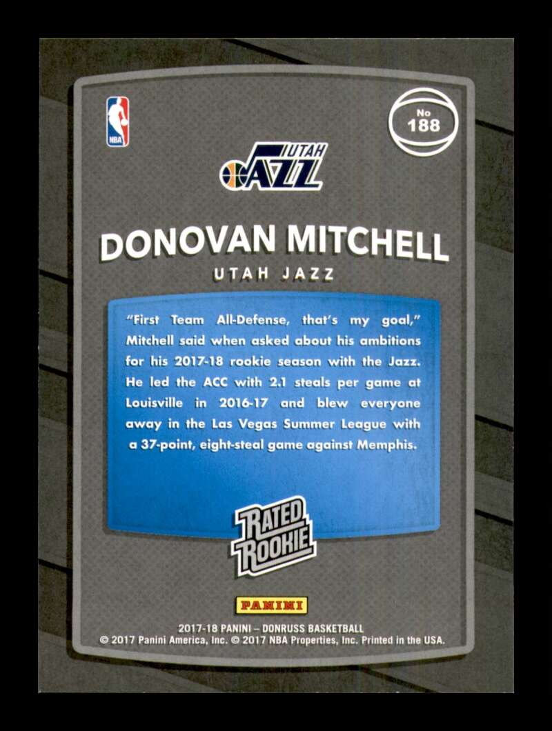 Load image into Gallery viewer, 2017-18 Donruss Donovan Mitchell #188 Utah Jazz Rookie RC  Image 2
