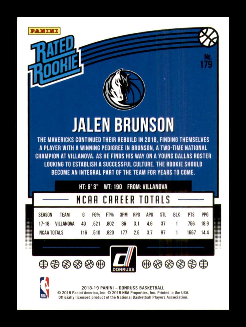 Load image into Gallery viewer, 2018-19 Donruss Jalen Brunson #179 Dallas Mavericks Rookie RC  Image 2
