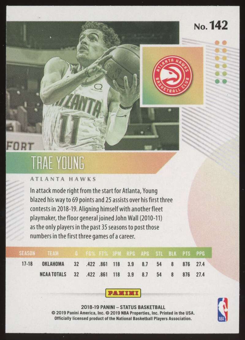 Load image into Gallery viewer, 2018-19 Panini Status Trae Young #142 Atlanta Hawks Rookie RC Image 2
