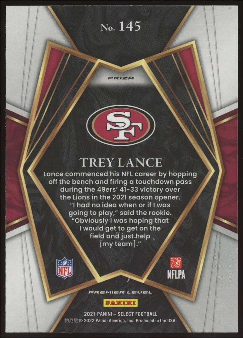Load image into Gallery viewer, 2021 Panini Select Silver Prizm Trey Lance #145 San Francisco 49ers Rookie RC Image 2
