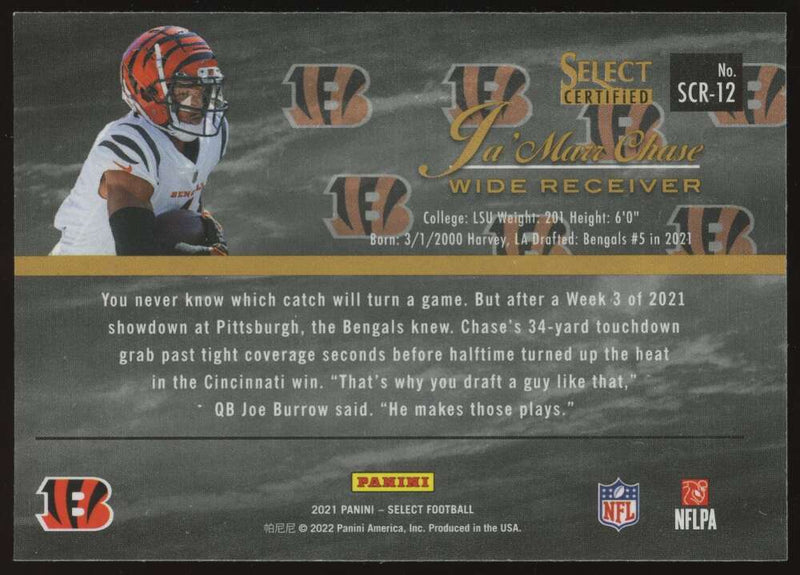 Load image into Gallery viewer, 2021 Panini Select Certified Ja&#39;Marr Chase #SCR-12 Cincinnati Bengals Rookie RC Image 2
